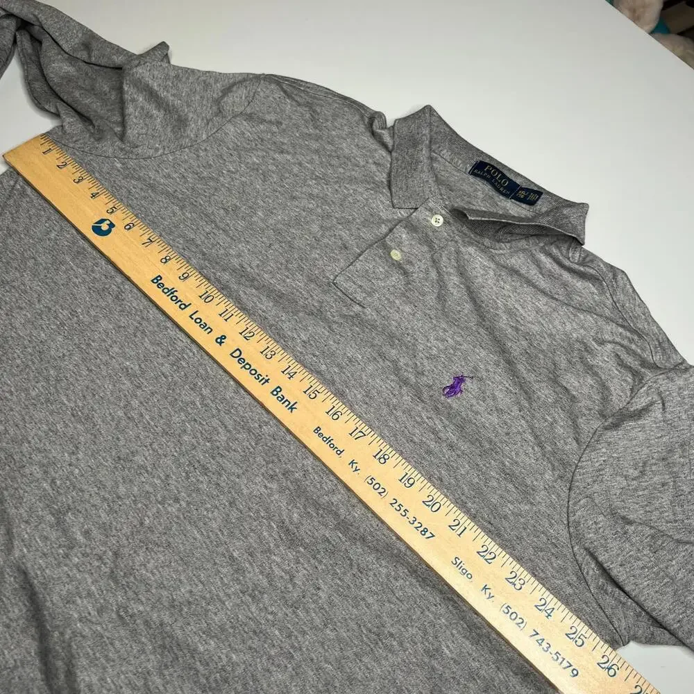 Polo Ralph Lauren Men’s Long Sleeve Polo Shirt Gray‎ Size XXL Purple Pony Cotton